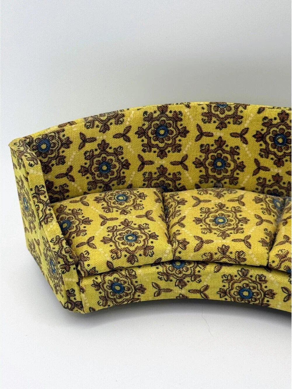 1:12 Vintage Ideal Petite Princess Dollhouse Curved Sofa Yellow Floral 1960s